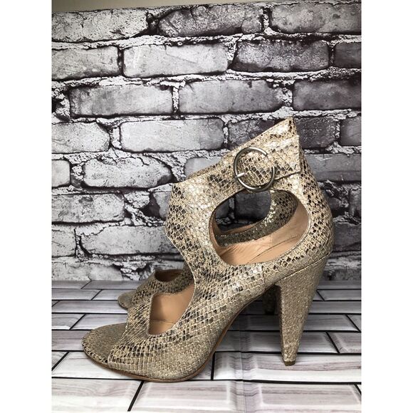 Sigerson Morrison Gold Leather Peep Toe Ankle Strap Dress Heels Women 8.5US/39EU - Picture 12 of 16